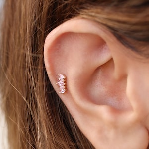 14K Solid Gold Cinque Marquise Piercing, Minimalist Tragus Piercing, Gold Stud Piercing,Ear Piercing, Cartilage Piercing, Helix Piercing