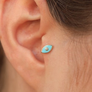 Evil Eye Cartilage Earring, 14K Gold Piercing, Evil Eye Jewelry Gift for Her