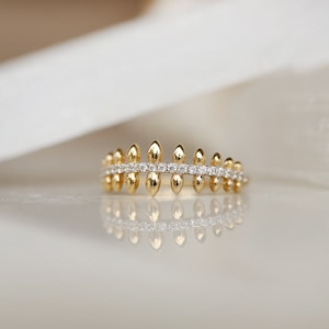 14K Solid Gold Zircon Band Ring - Pave Zircon Half Eternity Ring - Stackable Ring - Real Gold Minimalist Ring for Women - Gift for Her
