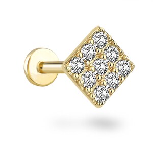 14K Solid Gold Square Piercing, Minimalist Tragus Piercing, Gold Stud Piercing, Stud Ear Piercing, Cartilage Piercing, Helix Piercing