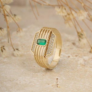 14K Green Zircon Baguette Cut Ring - Elegant  Dainty Gold Jewelry for Women - Perfect Gift