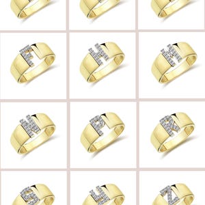 14K Real Gold Zircon Initial Ring - Personalized H Letter Ring - Solid Gold Initial Ring - Statement Rings for Women - Anniversary Gifts image 16