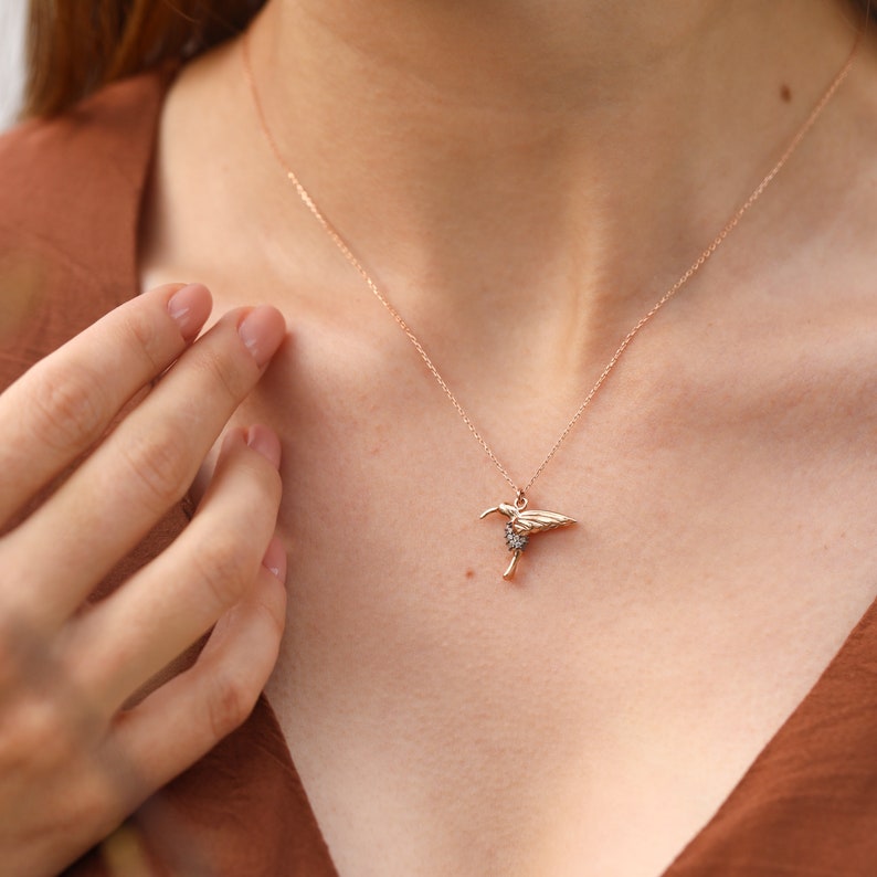 14K Solid Gold Hummingbird Necklace, Elegant and Simple Designs for Everyday Wear, Uniq Designs, Mystical and Elegant Look, Gift for Her image 7