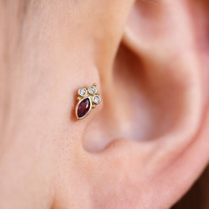 14K Solid Gold Marquise Piercing, Minimalist Tragus Piercing, Gold Stud Piercing, Stud Ear Piercing, Cartilage Piercing, Helix Piercing
