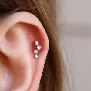 14K Solid Gold Four Round Piercing, Minimalist Tragus Piercing, Gold Stud Piercing, Stud Ear Piercing, Cartilage Piercing, Helix Piercing