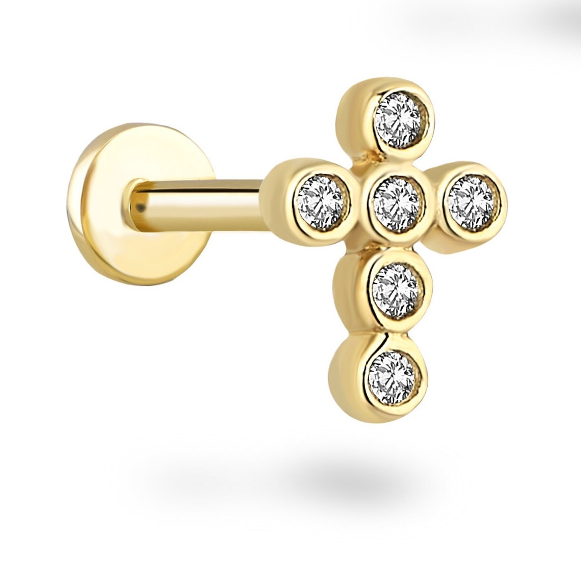 14K Solid Gold Cross Earring With Zircons - Real Gold Cross 14K Solid Gold Cross Earring With Zircons - Real Gold Cross