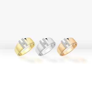 14K Real Gold Zircon Initial Ring - Personalized H Letter Ring - Solid Gold Initial Ring - Statement Rings for Women - Anniversary Gifts image 3
