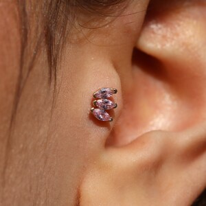 14K massief gouden drievoudige ovaal geslepen piercing - echt gouden roosoorbel - Helixpiercing - traguspiercing - kraakbeenpiercing - cadeau voor vrouwen