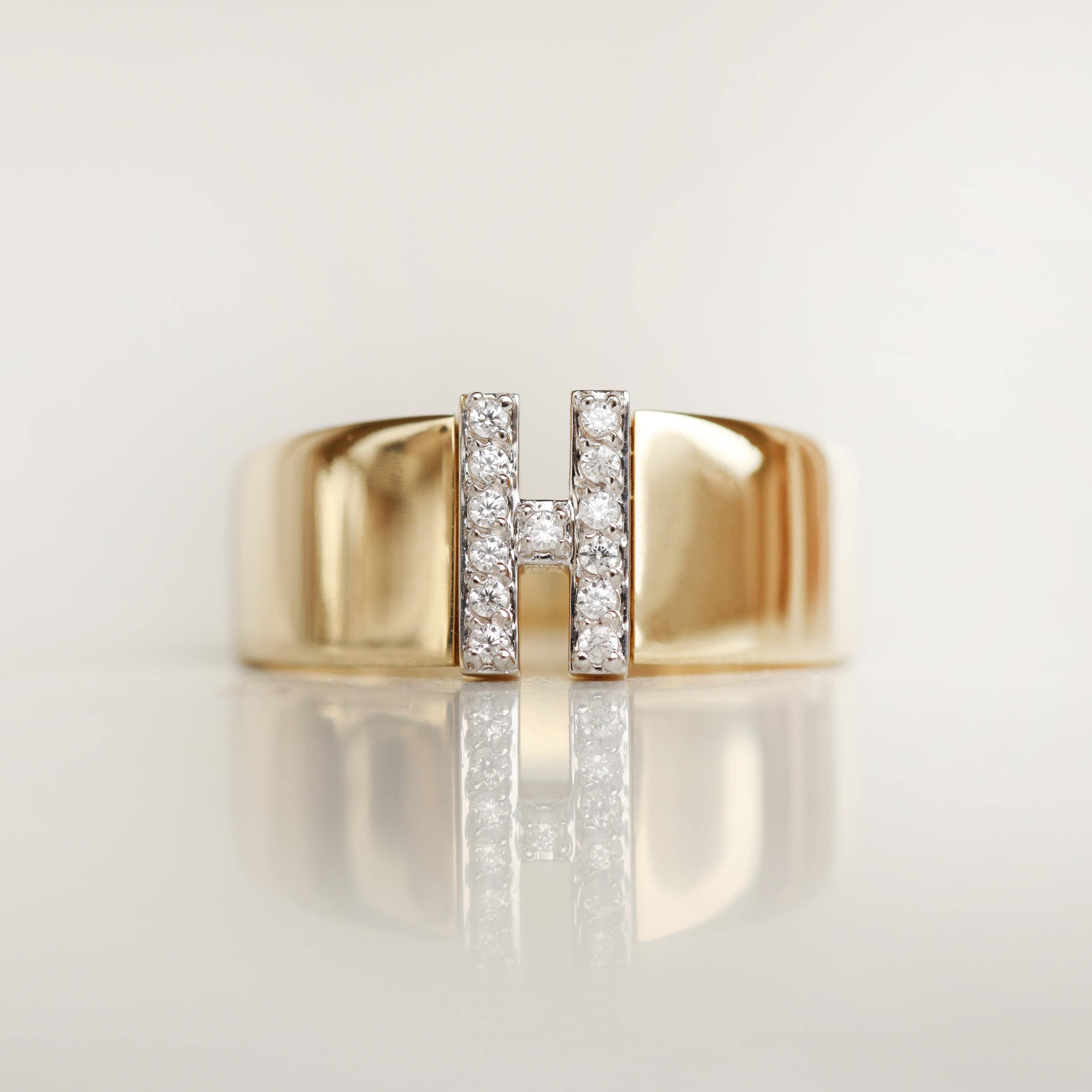 14K Solid Gold Zircon Letter Ring - Personalized Initial Letter Ring ...