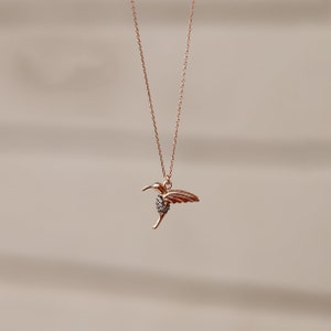 14K Solid Gold Hummingbird Necklace, Elegant and Simple Designs for Everyday Wear, Uniq Designs, Mystical and Elegant Look, Gift for Her image 4