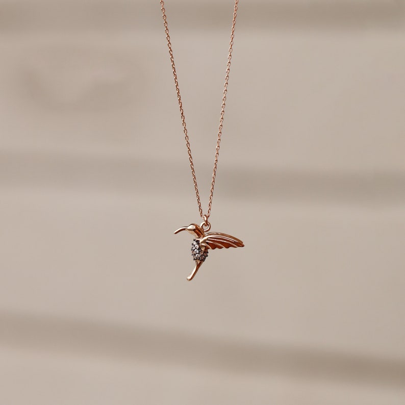 14K Solid Gold Hummingbird Necklace, Elegant and Simple Designs for Everyday Wear, Uniq Designs, Mystical and Elegant Look, Gift for Her image 4
