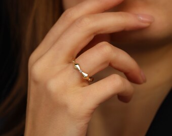14K Solid Gold Rhombus Ring - Real Gold Faceted Ring -  Geometric Dome Ring - Art Deco  Stacking Ring -  Bridal Jewelry Gift - Gift for Her