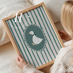 Vintage Goose Art Print, Cottagecore Print, Vintage Nursery, Blue Nursery, Baby Boy Nursery, Antique Wall Art, Printable Art, DIGITAL