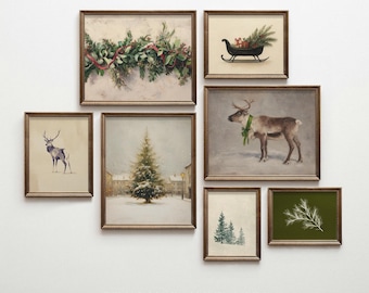 Vintage Christmas Gallery Wall Art: Farmhouse Holiday Prints, Printable Christmas, Rustic Festive Home Decor (Digital Download)