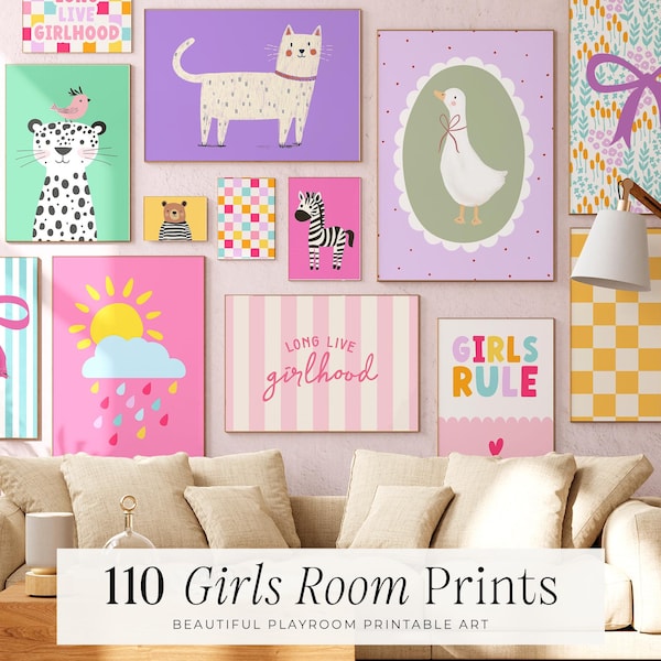 110 Girls Room Wall Art Set: Kids Playroom Prints (Digital Download)