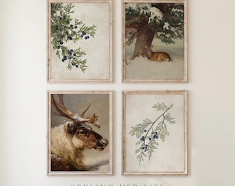 Vintage Christmas Gallery Wall Art: Farmhouse Holiday Prints, Printable Christmas, Rustic Festive Home Decor (Digital Download)