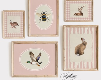 Arte infantil con animales vintage: Juego de galería de pared estilo granja, decoración para habitación de niña (descarga digital)