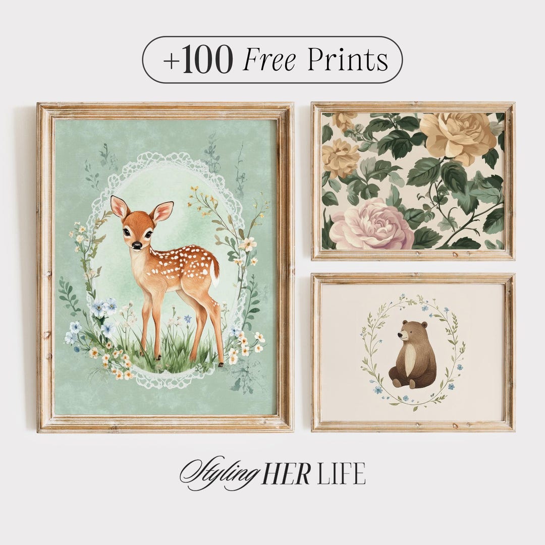 Vintage Nursery Art Print Set Cottagecore Animal Gallery Wall Kids vintage-nursery-art-print-set-cottagecore-animal-gallery-wall-kids