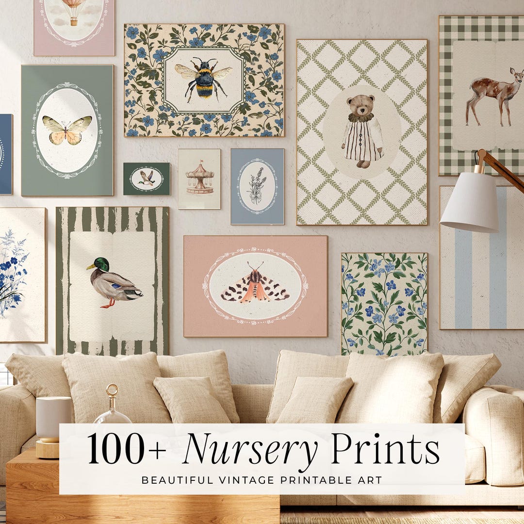 100+ Vintage Nursery Prints: Cottagecore Kids Room Playroom Wall Art ...