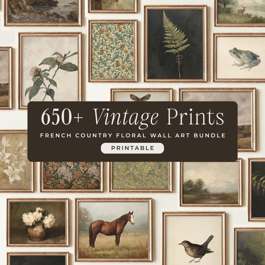 650+ Vintage Art Prints: French Country Gallery Wall Set, Farmhouse Cottagecore Rustic Dec