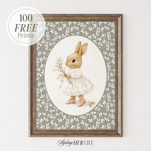 Vintage Rabbit Art Print, Cottagecore Print, Vintage Nursery, Baby Gift,Nursery, Baby Girl Nursery, Antique Wall Art, Printable Art, DIGITAL