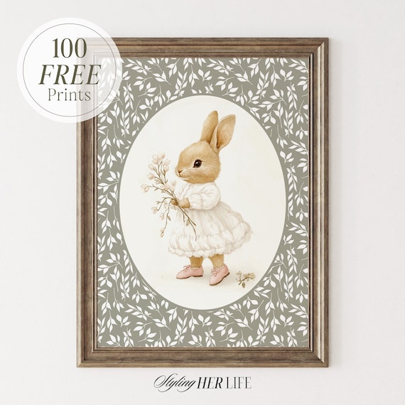 Vintage Rabbit Art Print: Cottagecore Nursery Decor (Digital Download)