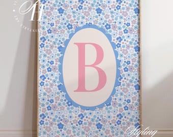 A-Z Floral Initial Nursery Print: Pink Letter, Baby Girl Art (Digital Download)