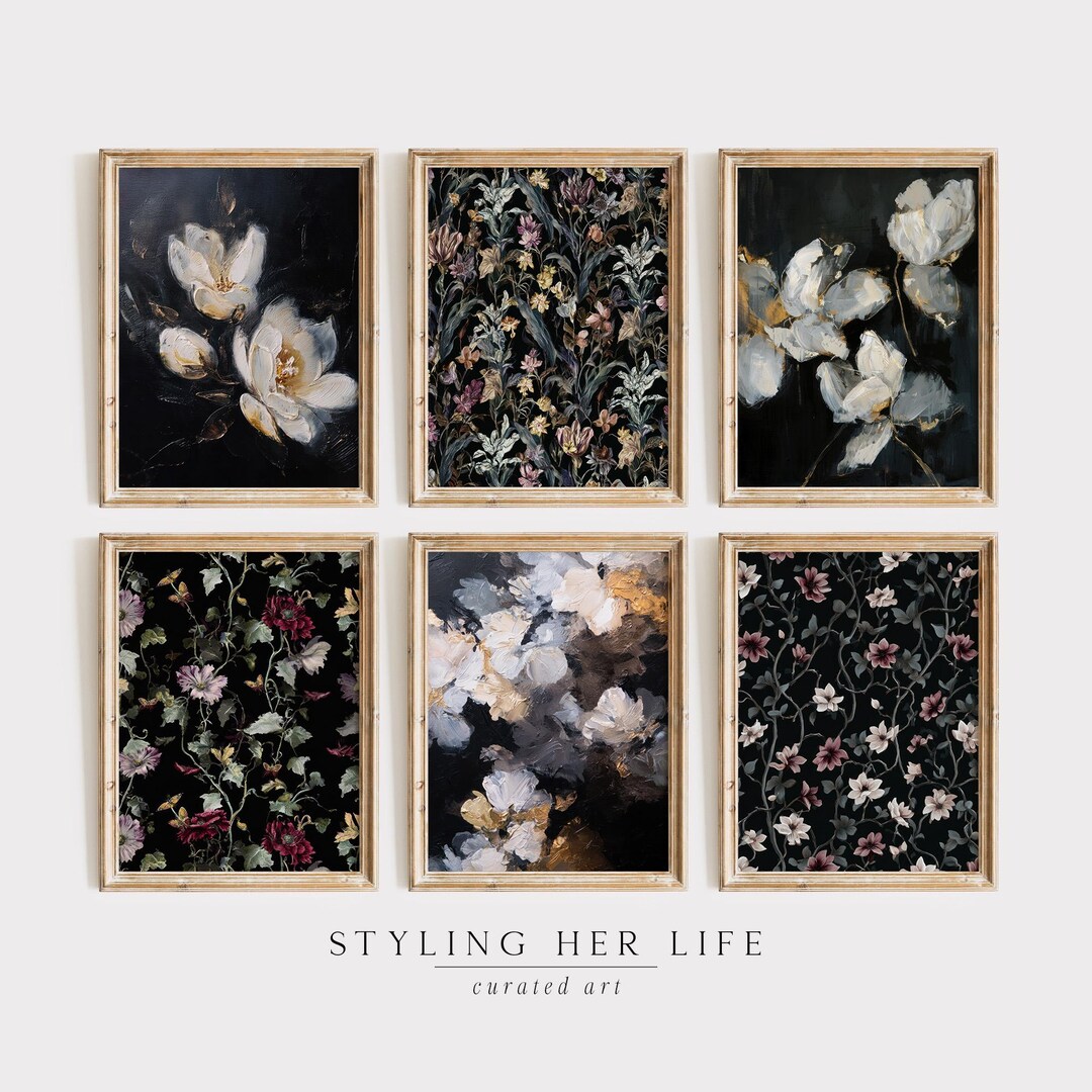 Moody Floral Printable Wall Art Set | Dark Cottagecore Botanical Prints ...