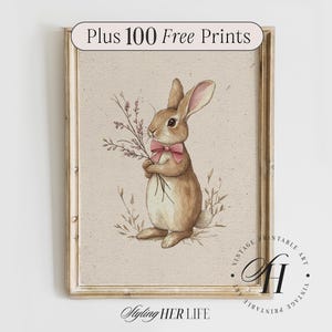 Vintage Bunny Nursery Print: Cottagecore Farmhouse Art, Girls Room Decor (Digital Download)