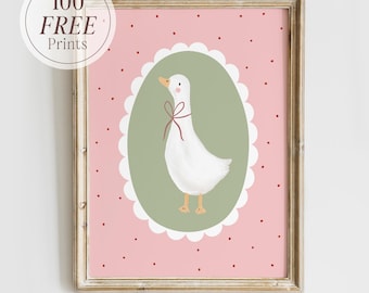 Vintage Goose Nursery Art Print: Cottagecore Baby Girl Decor (Digital Download)