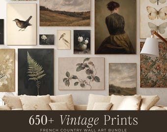 650+ Vintage Art Prints: French Country Gallery Wall Set, Farmhouse Cottagecore Rustic Decor (Digital Download)
