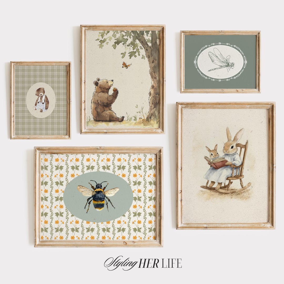 Vintage Nursery Art Prints: Farmhouse Gallery Wall Set, Kids Room Decor ...