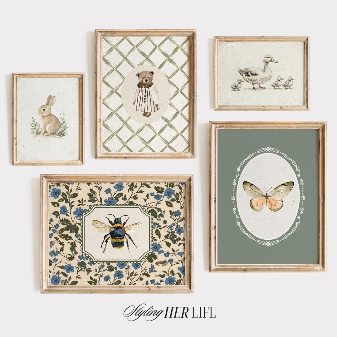 Vintage Nursery Art Prints: Farmhouse Gallery Wall Set, Kids Room Decor ...