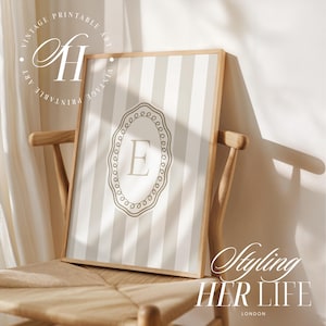 Impresión vintage con iniciales de la A a la Z, arte infantil con letras beige, regalo para bebé recién nacido, impresión personalizada, arte infantil personalizado para niña, imprimible, DIGITAL