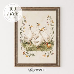 Vintage Goose Nursery Print, Cottagecore Print, Farmhouse Nursery, Pink Nursery, Baby Girl Nursery, Antique Wall Art, Printable Art, DIGITAL