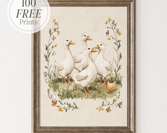 Vintage Goose Nursery Print: Farmhouse Cottagecore Wall Art, Kids Room Decor (Digital Download)