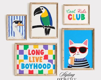 Boys Nursery Art: Animal Gallery Wall Set, Kids Room Decor (Digital Download)