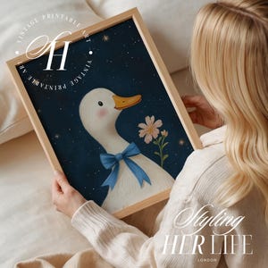Vintage Duck Art Print, Cottagecore Print, Vintage Nursery, Boys Nursery, Baby Girl Nursery, Antique Wall Art, Printable Art, DIGITAL
