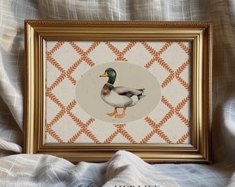 Lámina artística de pato vintage: decoración infantil estilo cottagecore (descarga digital)