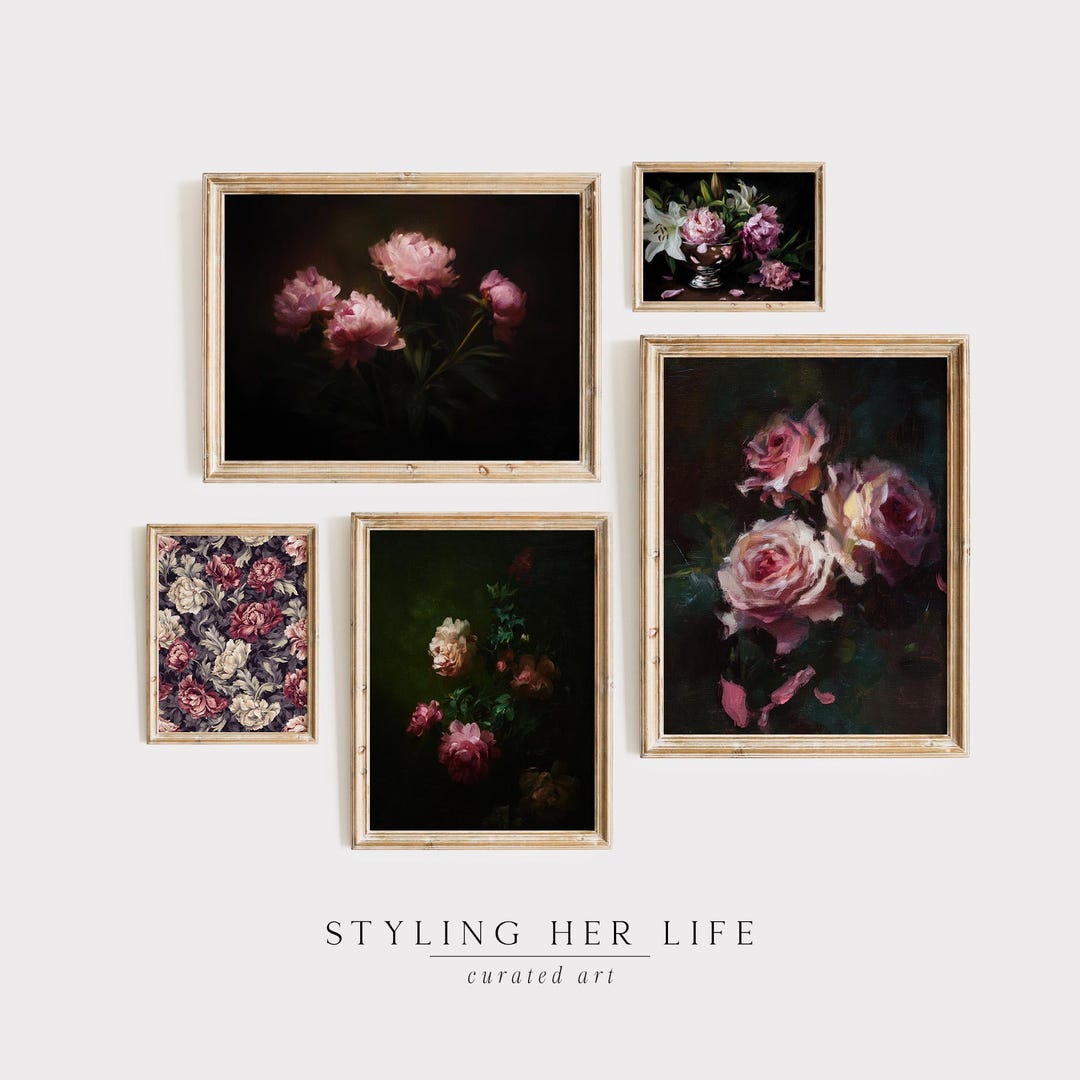 Moody Vintage Floral Prints: Printable Antique Botanical Wall Art ...