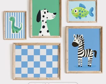 Boys Nursery Animal Prints: Playroom Gallery Wall Art, Kids Room Decor (Digital Download)
