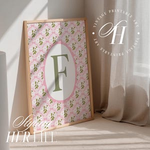Impresión de flores con iniciales de la A a la Z, arte infantil con letras rosas, regalo para bebé recién nacido, impresión personalizada, arte infantil personalizado para niña, imprimible, DIGITAL