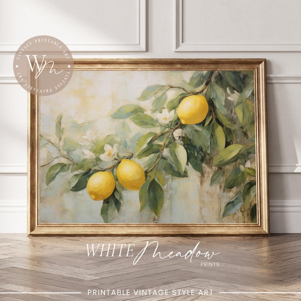 Printable Lemon Tree Vintage Style Oil Painting Wall Art | Vintage Art Print | Wildflower Printable Art | Digital Download