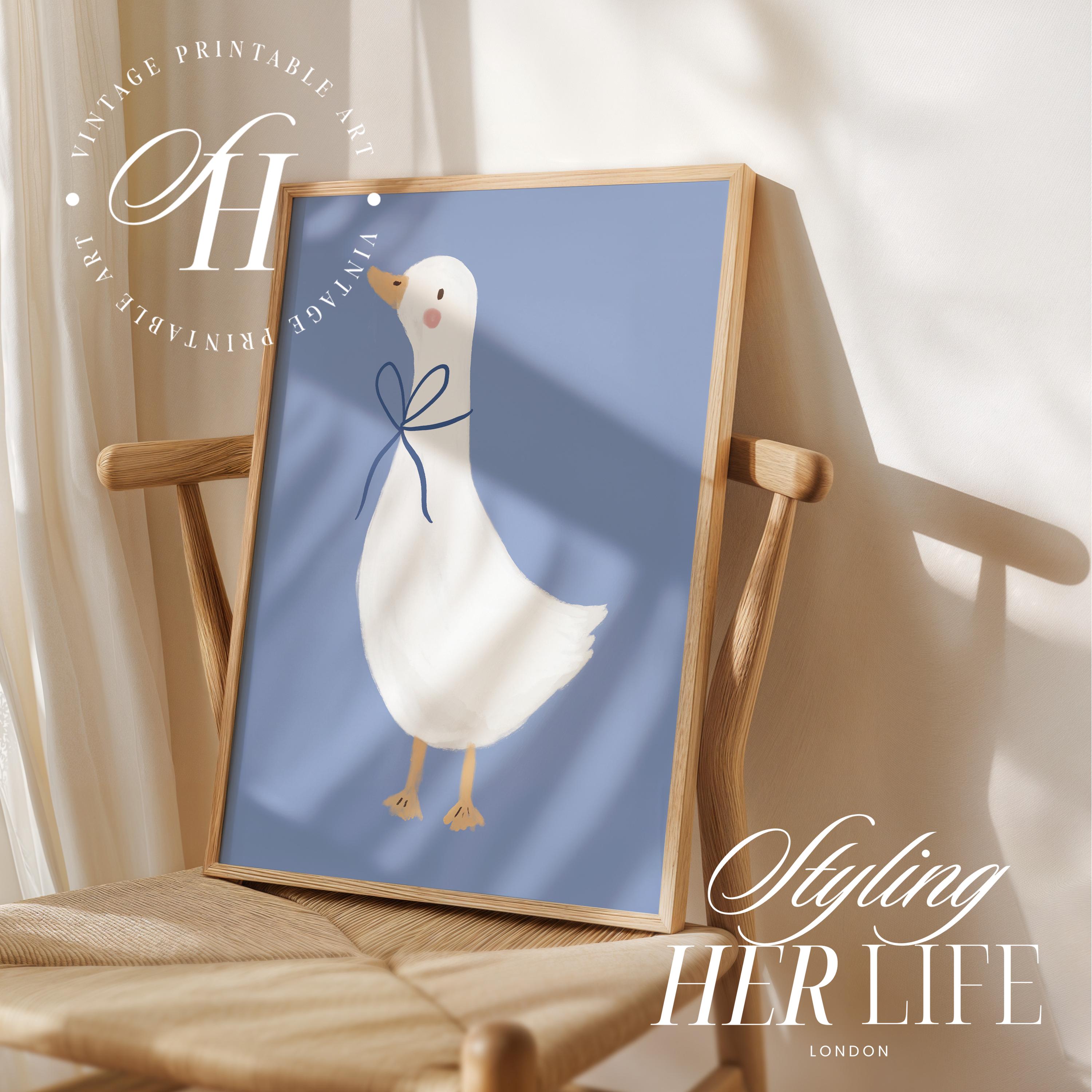 Vintage Goose Nursery Art Print: Cottagecore Blue Decor, Kids Room ...