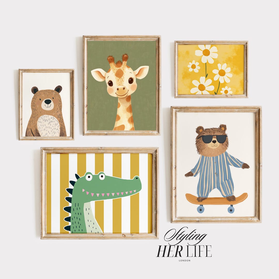 Nursery Art Prints: Animal Gallery Wall Set, Kids Room Decor (digital ...