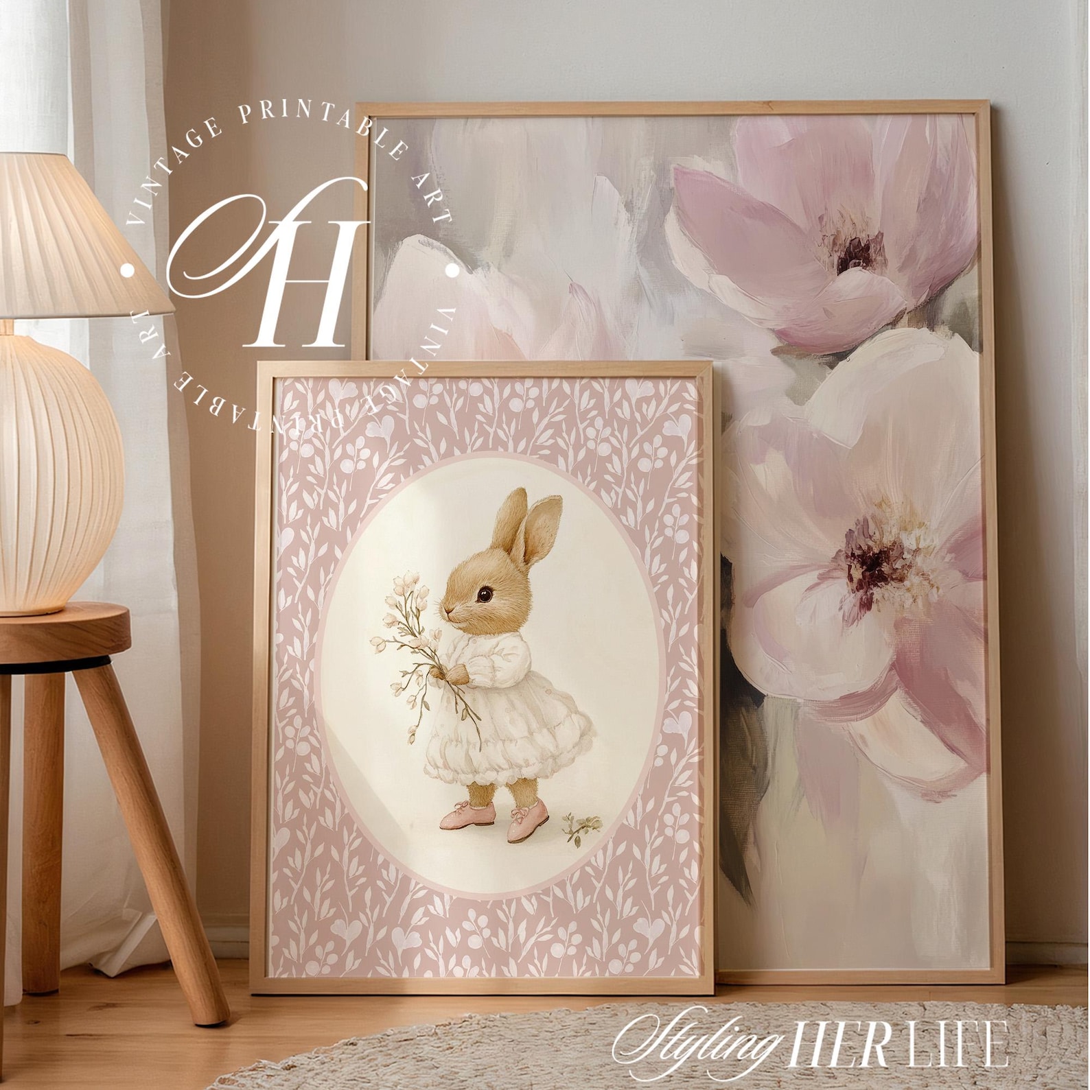 Vintage Nursery Art Print Set: Pink Cottagecore Gallery Wall, Girls ...