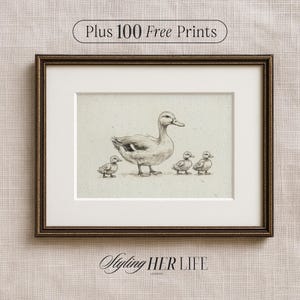 Vintage Duck Art Print, Cottagecore Print, Vintage Nursery, Boys Nursery, Baby Girl Nursery, Antique Wall Art, Printable Art, DIGITAL