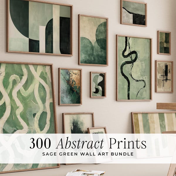 300 Sage Green Abstract Art Prints: Modern Gallery Wall Decor (Digital Download)