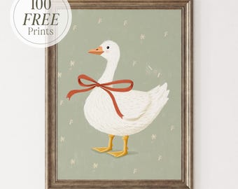 Vintage Goose Nursery Print: Cottagecore Farmhouse Art, Kids Room Decor (Digital Download)