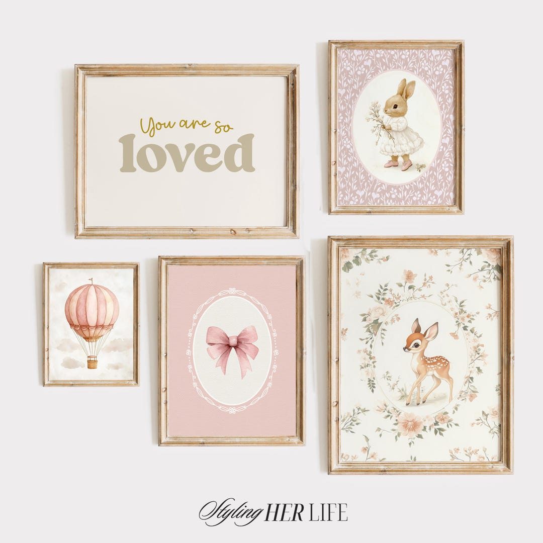Vintage Pink Nursery Art Prints: Baby Girl Room Decor (digital Download ...